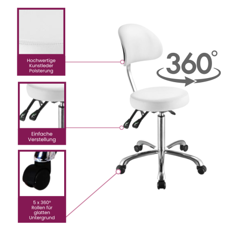 BEAUTEK Work Chair 9118 I with Backrest I White