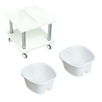 Praktisches Zubehör für Ihr Podologiestudio! Der Fußwannenwagen für eine flexible Behandlung.