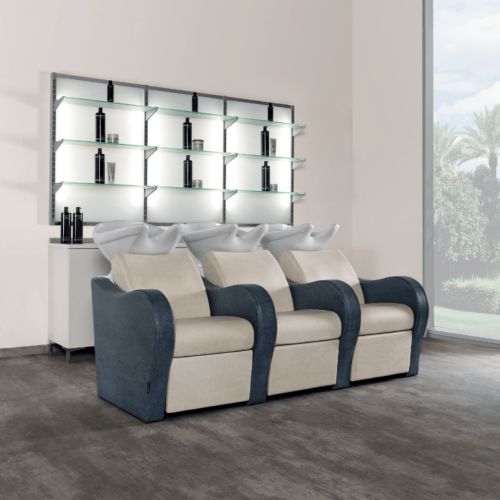 Salon Ambience Waschsessel Luxury Dreisitzer SA weiß mit Beinauflage & Massage