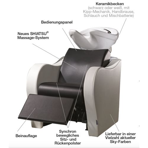 Salon Ambience Waschsessel Luxury Dreisitzer SA schwarz mit Beinauflage & Massage