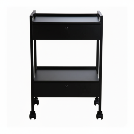 BEAUTEK Side Trolley 22 D | black | 2 lockable drawers | 2 wooden shelves