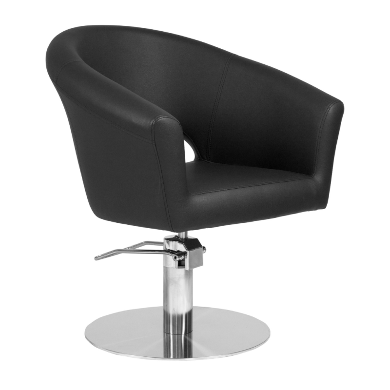 Entdecke den Friseurstuhl Cosmo WK von Weelko für den professionellen Friseur. Ergonomische Sitzfläche, stabiles Edelstahlgestell und leicht zu reinigende schwarze PVC-Polsterung.