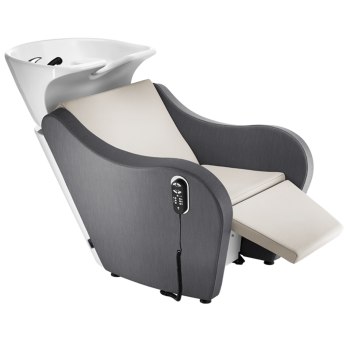 Langlebige Schaumstoffpolsterung, verstellbares Waschbecken, Shiatsu-Massage und optional elektrische Fußstütze: Entdecke den Waschsessel Shuttle SU. Ideal für deinen Friseursalon!
