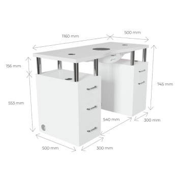 Afinia Basic manicure table I 130 cm I without armrest I left I gold I conglomerate (white)