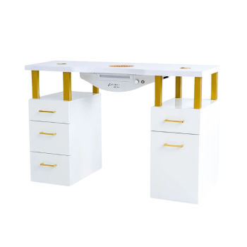 Maniküretisch Basic AF (inkl. Staubabsaugung) 130 cm ohne Armauflage links gold Konglomerat (weiß)