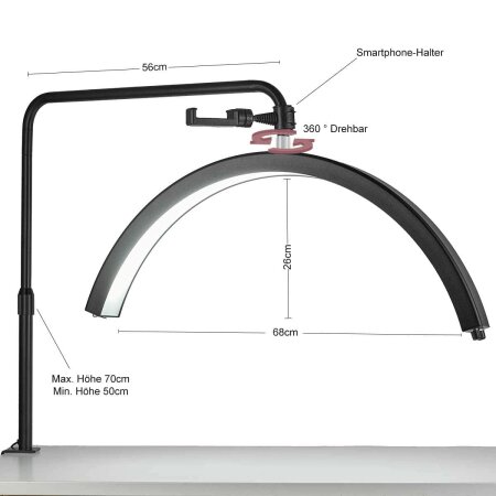 LED cosmetic lamp with table clamp I Flicker-free light I Dimmable arc lamp