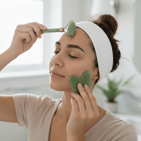 Gua-Sha & Facial Roller Set I For Radiant Skin & Lifting | Jade Green