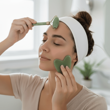 Gua-Sha & Facial Roller Set I For Radiant Skin & Lifting | Jade Green