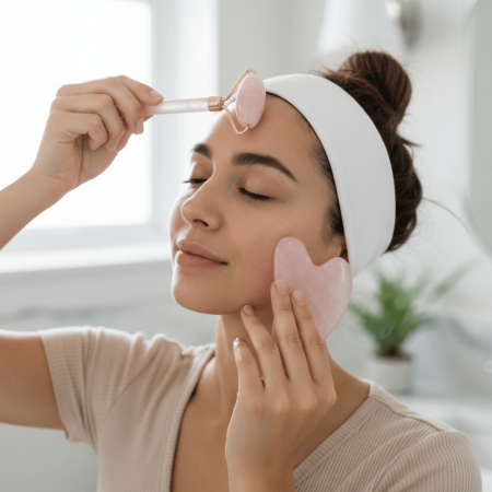 Gua-Sha & Facial Roller Set I For Radiant Skin & Lifting | Rose Quartz