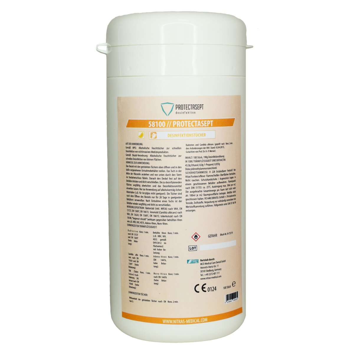 PROTECTASEPT Desinfektionstücher 100 Stück I PROTECTASEPT Lemon I Flächendesinfektion EN16615