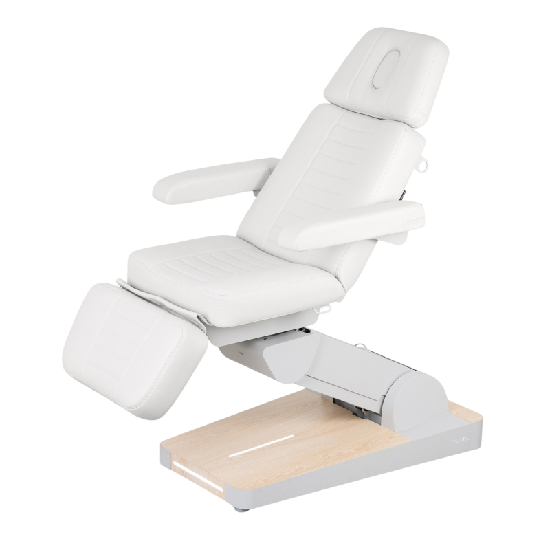 Elektrische Naggura Nuuna B4 Kosmetikliege mit 4 Motoren, LED-Beleuchtung, Trendelenburg und 160 kg Tragkraft. Ideal für professionelle Studios.