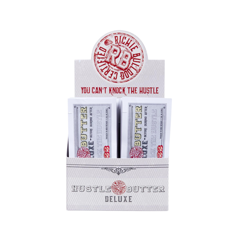 Hustle Butter Deluxe Tattoo Pflege in 7,5 ml Einzelpäckchen. Erhältlich als 50er-, 100er- oder 200er-Box – ideal für professionelle Tattoo-Studios.