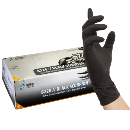 Schwarze NITRAS Black Scorpion Latex-Einmalhandschuhe:...